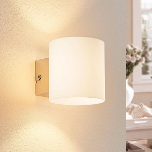 Lampenwelt.com, Weiße Glas-LED-Wandlampe Gerrit, Lindby Gerrit Wandlampe aus weißem Glas, rund