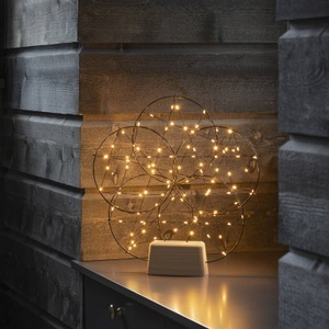Konstsmide, Konstsmide 1784-787 LED-Szenerie Drahtgestell Bernstein LED Schwarz dimmbar, LED-Dekoleuchte 5 kleine Ringe, mit Holzfuß