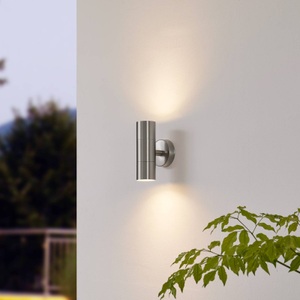 Lampenwelt.com, 2-flammige Edelstahl-Außenwandleuchte Hakan, 2-flammige Edelstahl-Außenwandleuchte Hakan