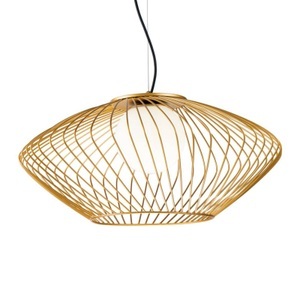 Hängeleuchte Plec mit Käfigschirm in Gold