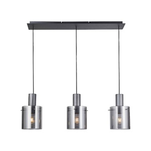 Brilliant, Hängelampe Riffelini, Länge 98 cm, rauchgrau/schwarz, 3-flg., Hängelampe Riffelini, Länge 98 cm, rauchgrau/schwarz, 3-flg.