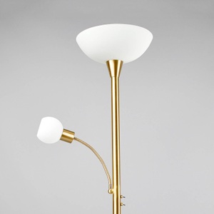 Lampenwelt.com, LED-Deckenfluter Elaina in Messing mit Leselampe, Deckenfluter Elaina mit Leselicht, messing
