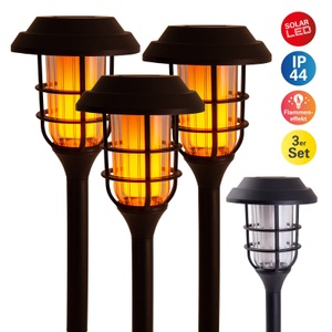 Näve, LED-Deko-Solarleuchte 5264303 mit Erdspieß 3er-Set, Näve LED-Outdoor-Erdspiess mit Flammeneffekt | ? 12 × 34 cm | 3 Stück