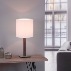 LUCANDE, Lucande Elif Tischlampe weiß, eckig Eiche dunkel, Quitani Tischlampe Elif, weiß, eckig, Eiche dunkel