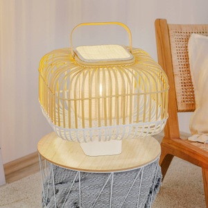 Forestier, Forestier Bamboo Square S Tischleuchte in Weiß, Tischleuchte Bamboo Square weiß holz natur / Größe S - H 41 cm - Forestier holz natur en holz