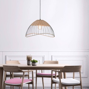 Paul Neuhaus, Land Hängelampe schwarz 48 cm mit Rattan - Treccia Pua