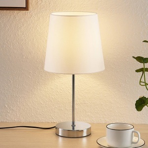 LINDBY, Lindby Leza Tischleuchte chrom, rund, Schirm weiß, Lindby Leza Tischleuchte chrom, rund, Schirm weiß