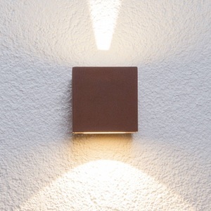 Lampenwelt.com, Rostbraune LED-Außenwandleuchte Jarno, Würfelform, Rostbraune LED-Außenwandleuchte Jarno, Würfelform