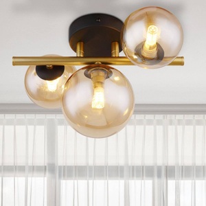 mutoni light, Wandleuchte Riha Metall schwarz matt 3xG9 LED, LED-Deckenleuchte Riha, amber, Länge 28,5 cm, 3-flg., Glas