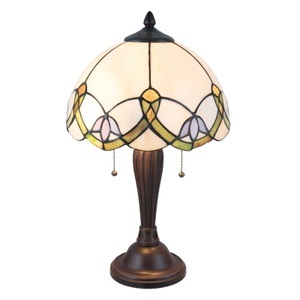Clayre & Eef, Tischlampe 5918 mit weiß-buntem Tiffany-Design, Tischlampe 5918 mit weiß-buntem Tiffany-Design