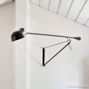 Flos, Flos - Wandleuchte 265 - Metall - schwarz - 205/35 cm, Wandleuchte mit Stromkabel 265 metall schwarz / L 205 cm - basiert auf dem Original von 1973 - Flos schwarz en metall