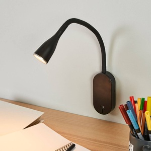 Lampenwelt.com, Verstellbare LED-Wandlampe Enna mit USB-Anschluss, Lindby LED-Wandlampe Enna, schwarz, Schalter, USB-Anschluss