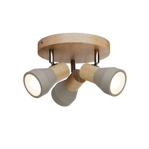 Lampenwelt.com, LED-Strahler Filiz aus Holz und Beton, 3-fl., rund, Lindby Strahler Filiz, 3-flg., rund, Ø 20 cm, Holz, Beton