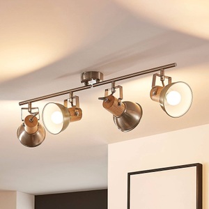 Lampenwelt.com, LED-Deckenleuchte Dennis mit Holz, 4-fl., Deckenleuchte Dennis mit Holz, 4-fl.