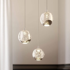 Lampenwelt.com, LED-Pendellampe Hayley m. Glaskugeln, 3-fl., chrom, Lucande LED-Pendellampe Hayley, 3-flg., chromfarben, Glas