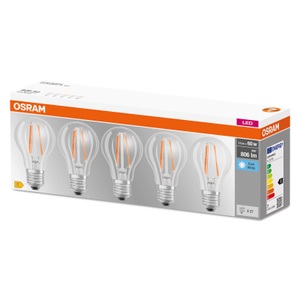 Osram, OSRAM LED-Lampe E27 Base CL A 7W 4.000K klar 5er, OSRAM 4058075466517 LED EEK E (A - G) E27 Glühlampenform 6.5 W = 60 W Neutralweiß (Ø x L) 60 mm x 105 mm 5 St.