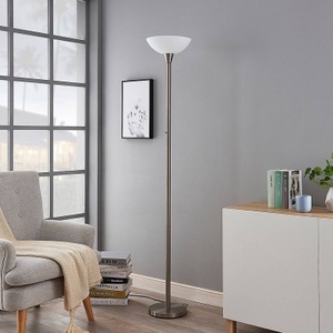 Lampenwelt.com, Deckenfluter Ignacia m. Glasschale, nickel, Deckenfluter Ignacia, Glas, nickel