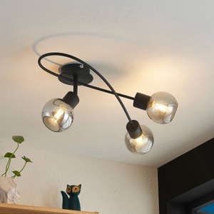 LINDBY, Lindby LED-Deckenlampe Elaina 3fl lang schw. smoke, Lindby Deckenlampe Elaina 3fl lang schw. smoke