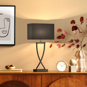 FISCHER & HONSEL, Tischlampe Anni mit Chintzschirm schwarz/gold, Tischlampe Anni mit Chintzschirm schwarz/gold