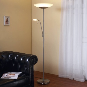 Lampenwelt.com, Ragna - LED-Stehleuchte mit integrierter Leselampe, LED-Deckenfluter Ragna mit Leselicht, nickel matt