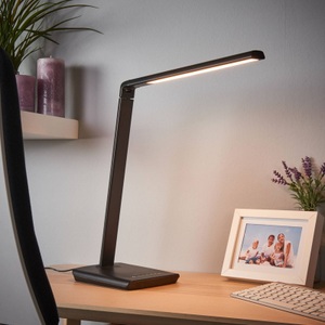 Lampenwelt.com, Kuno - LED-Schreibtischleuchte m. USB-Anschluss, Lindby LED-Schreibtischlampe Kuno, schwarz, USB, Touchdimmer
