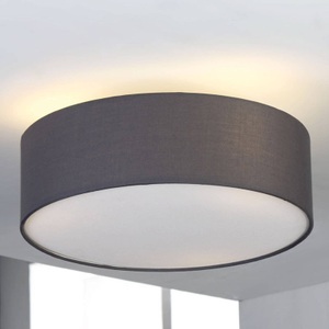 Lampenwelt.com, Stoff-Deckenleuchte Sebatin in Grau, Lindby Deckenleuchte Sebatin, Ø 40 cm, grau, Stoff, E27