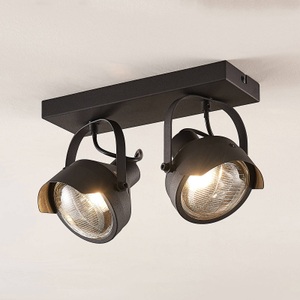 Lampenwelt.com, Scheinwerfer-Deckenstrahler Henega, schwarz, 2-fl., Scheinwerfer-Deckenstrahler Henega, schwarz, 2-fl.