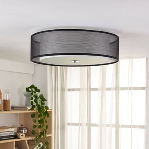 Lampenwelt.com, Easydim-Deckenleuchte Tobia mit Organzaschirm, LED, Lindby Tobia Stoffdeckenlampe, Organza schwarz