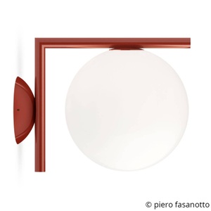 Flos, Flos - Wand- Deckenleuchte IC - Glas - weiss/dunkelrot - 20/28/21.6 cm, Wandleuchte IC W1 metall glas weiß rot / Ø 20 cm - Flos rot en glas