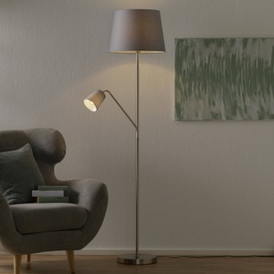 FISCHER & HONSEL, Stoffschirm-Stehleuchte Layer m. Leseleuchte grau, 
