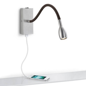 Knapstein, LED-Wandleuchte Milos nickel mit USB-Ladeanschluss, LED-Wandleuchte Milos nickel mit USB-Ladeanschluss