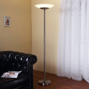 Lampenwelt.com, LED-Deckenfluter Ragna mit Dimmer, nickel matt, LED-Deckenfluter Ragna nickel matt, Glas/Metall, Drehdimmer