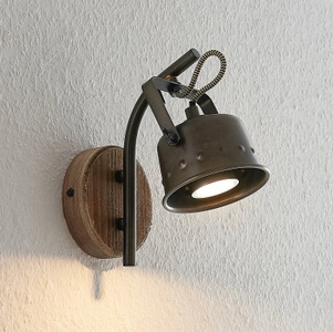 LINDBY, Lindby Rubinjo Wandstrahler mit Holzelement, Lindby Rubinjo Wandstrahler mit Holzelement