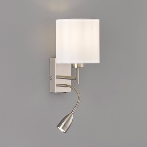FISCHER&HONSEL GMBH, Wandleuchte Dreamer nickel, Chintzschirm weiß, Wandlampe Dreamer LED-Leselicht nickel/Chintz weiß