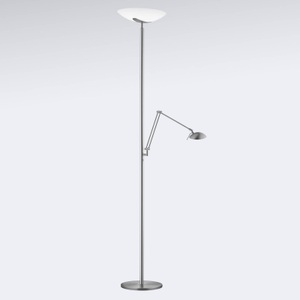 Knapstein, LED-Deckenfluter Lya mit Leselicht in Nickel-Chrom, LED-Deckenfluter Lya mit Leselicht in Nickel-Chrom