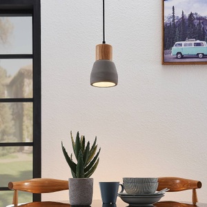 Lampenwelt.com, Beton-Pendelleuchte Margot mit Holz, 1-flammig, Beton-Pendelleuchte Margot mit Holz, 1-flammig