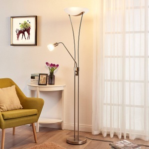 Lampenwelt.com, Felicia - zeitloser LED-Deckenfluter, dimmbar, Lindby Felicia Deckenfluter mit Leselampe, nickel