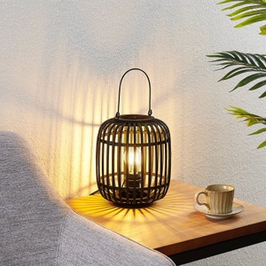 LINDBY, Lindby Canyana Tischlampe aus Rattan, schwarz, Lindby Tischlampe Canyana, schwarz, Rattan, 27 cm hoch