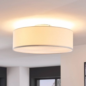 Lampenwelt.com, Deckenleuchte Sebatin aus Stoff, cremefarben, Lindby Deckenleuchte Sebatin, Ø 40 cm, creme, Stoff, E27