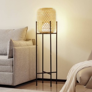 LUCANDE, Lucande LED-Akku-Stehleuchte Adebi, schwarz, Bambus, Ø32,5cm, Lucande LED-Akku-Stehleuchte Adebi, schwarz, Bambus, Ø32,5cm