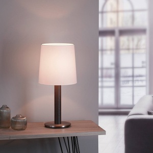 LUCANDE, Lucande Elif Tischlampe weiß Zylinder Eiche dunkel, Quitani Tischlampe Elif, weiß, Zylinder, Eiche dunkel