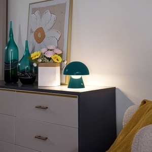 LINDBY, Lindby Nevijo LED-Tischleuchte Pilz petrol Akku, Lindby LED-Akkutischlampe Nevijo, petrol, Ø18cm, USB, Dimmer