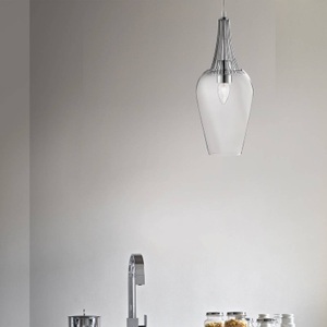 Searchlight, Glas-Hängeleuchte Whisk mit Chromelementen, Glas-Hängeleuchte Whisk mit Chromelementen