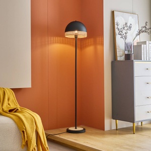 LINDBY, Lindby Lonnaris Stehleuchte mit Rattan, schwarz, Lindby Lonnaris Stehleuchte mit Rattan, schwarz