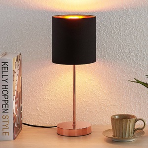 LINDBY, Lindby Noeline Tischleuchte kupfer, Schirm schwarz, Lindby Noeline Tischleuchte kupfer, Schirm schwarz
