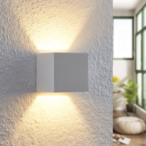 LINDBY, Lindby Quaso LED-Wandleuchte aus weißem Gips, 