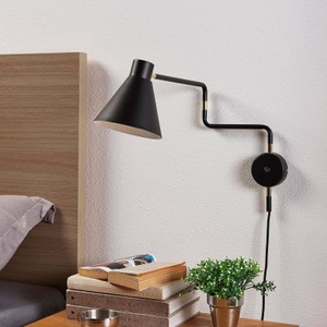 Lampenwelt.com, Ausladende LED-Wandlampe Pria in Schwarz, Ausladende Wandlampe Pria in Schwarz