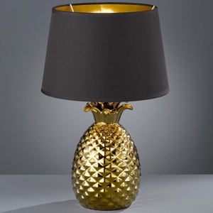 Reality Leuchten, Gold-schwarze Textil-Tischlampe Pineapple, 45 cm, Art Deco Tischleuchte gold mit schwarz-goldenem Schirm - Pina