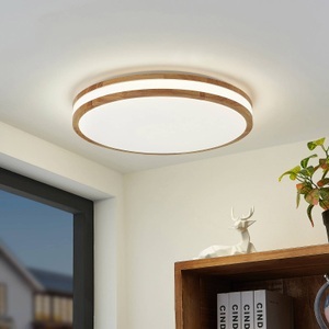 LINDBY, Lindby Emiva LED-Deckenlampe, Lichtstreifen mittig, Lindby LED-Deckenlampe Emiva, Ø 49,5 cm, CCT, Holz