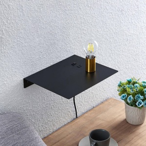 LUCANDE, Lucande Malvina Wandlampe, Ablage, USB, messing, 